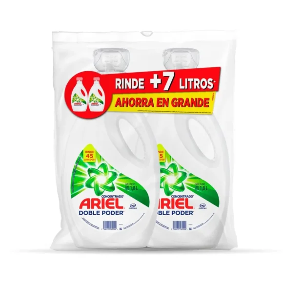 Pack Detergente Líquido Ariel Doble Poder Concentrado 1.8 L 2 un. - Imagen 2